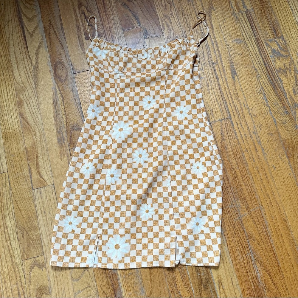 Checkered Slip Dress with Floral Pattern